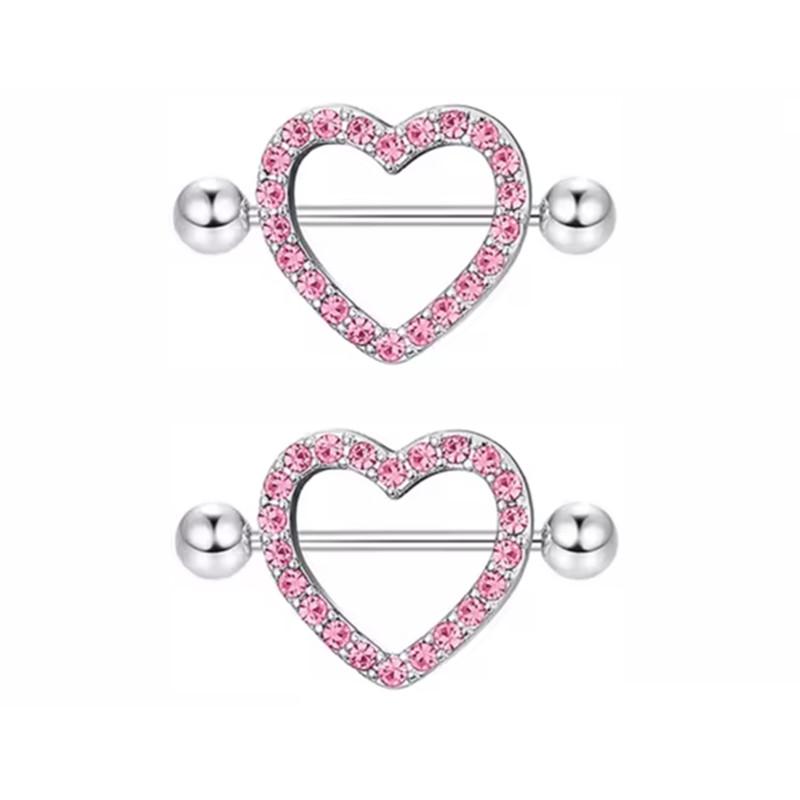 1Pair Pink Butterfly Nipple Piercing Jewelry Shiny Crystal Nipple Rings For Women Girls Heart Nipple Barbells Piercing Pezon