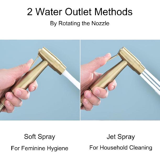 Brushed Gold Bidet Faucet Sprayer Head, Biveah Double Mode Toilet Sprayer Stainless Steel Kitchen Side Sprayer Head Replacement, KXS011BG