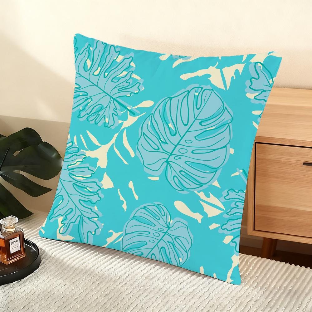 Tropical Palm Leaves Cushion Cover Soft Short Plush Pillow Cover Smooth Cozy Texture Aesthetic Cushion Case Home Decor