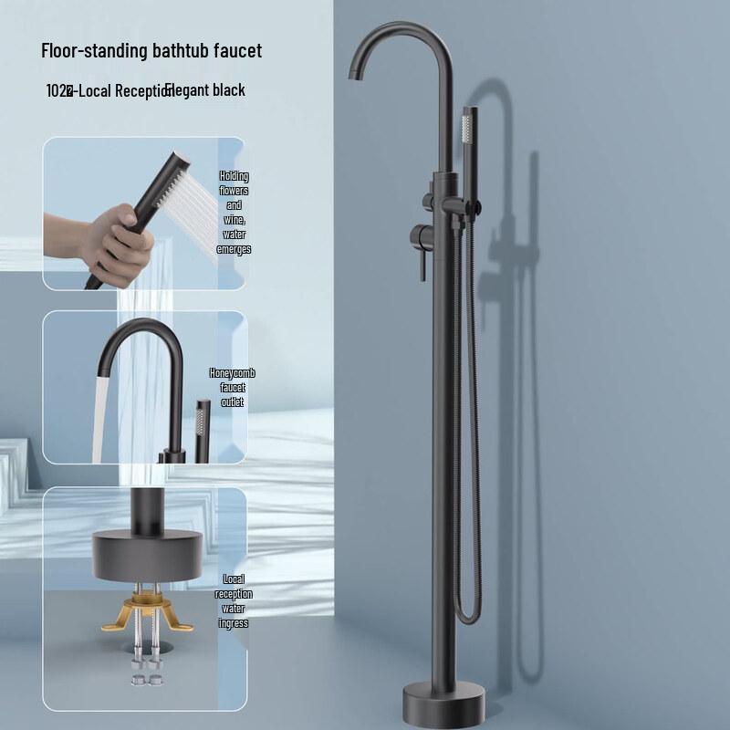 TaiJuFu 102 Elegant Black Floor-Standing Bathtub Faucet