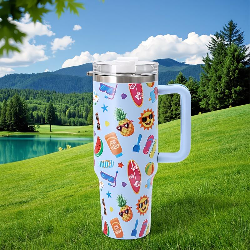 40oz Car Thermal Cup For Outdoor Camping Hot Cold Coffee Mug Jumbo Stainless Steel Thermos With Handle Straw Drink Water Bottles