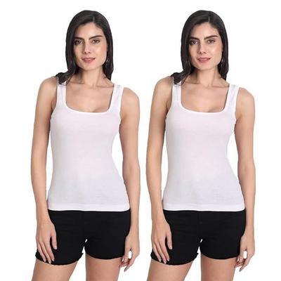 Damen Regular Fit Ärmelloses Baumwoll-Camisole-Slip-Spaghetti-Kombi-Packung mit 2