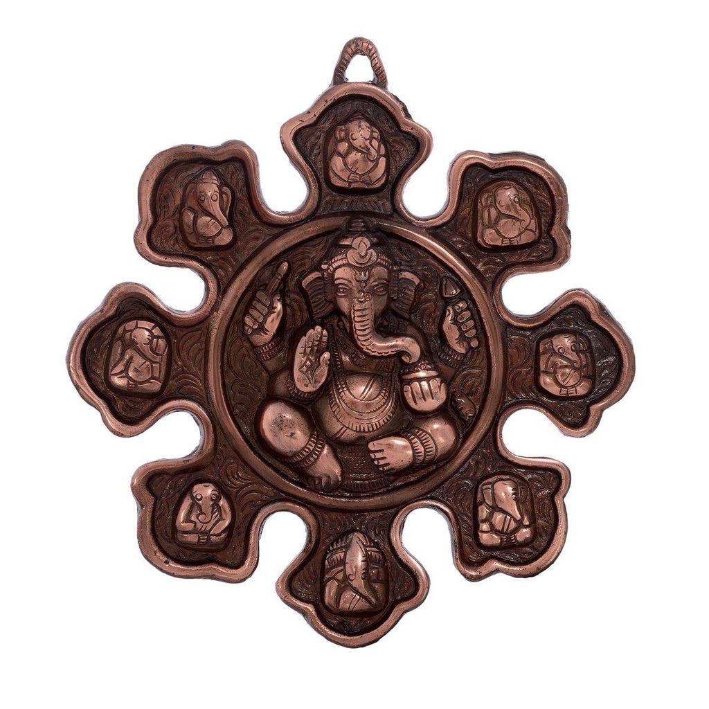 9 Variants of Lord Ganesha Metal Wall Hanging  Brown)