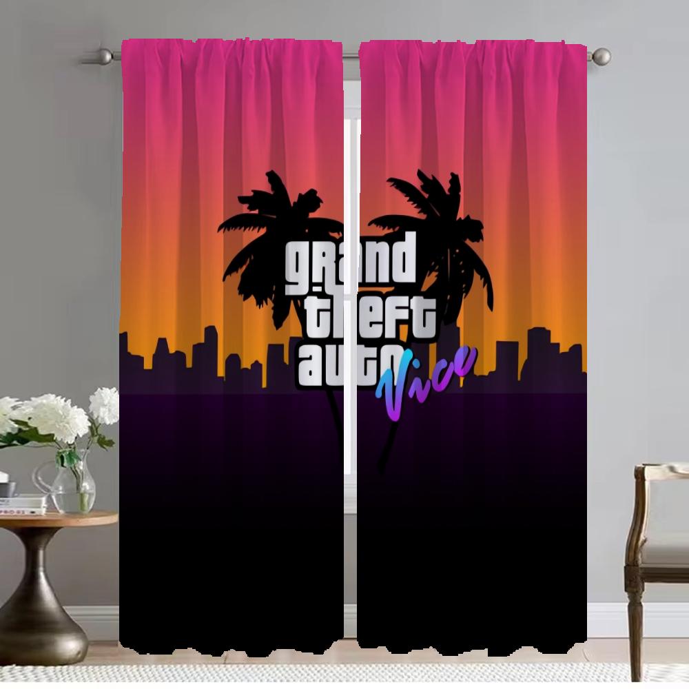 

Шторы GTA Vice City Elegant Room Curtains для камеры, тюль для спальни, домашний интерьер, шторы из 2 частей, перегородка W132xH274cmx2pcs-CL