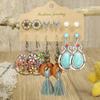 Ethnic Style Zinc Alloy Earrings With Turquoise Inlay Owl Shells Leaf Tassel Decoration Women Pendant Ear Gewelry Versatile