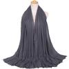 New Fashionable Women's Long Crinkled Cotton Linen Scarf with Tassel Edge - Solid Color Shawl