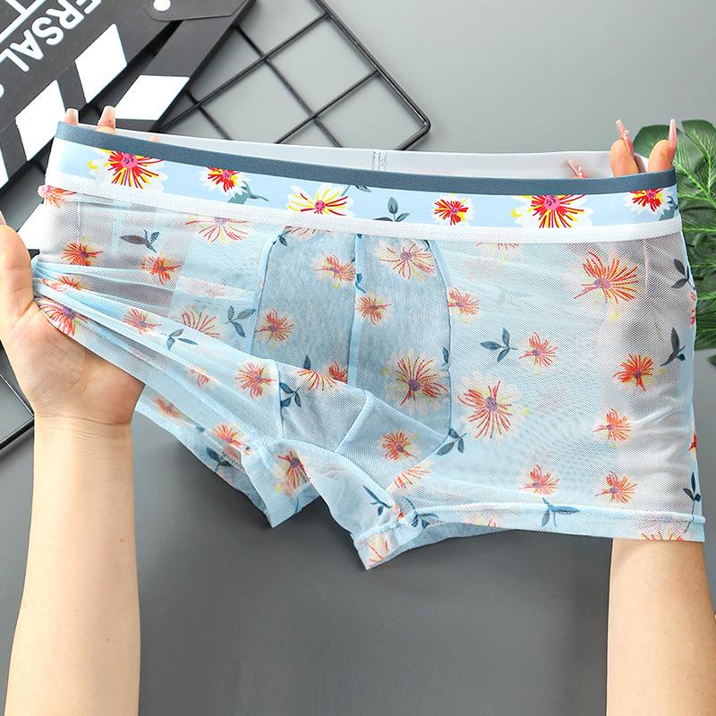 Transparent Sexy Mesh Boxers Breathable Fashion Personality Yong Man Pineapple Flower Thin Tight 6XL Large Size Underwears