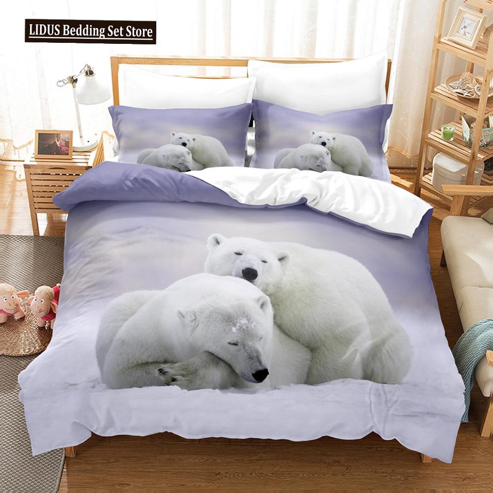 3D Gedrucktes Niedliches Bären-Bettbezug-Set mit Kissenbezug Eisbär Bettwäsche-Sets Bettdeckenbezug Wildtiere Bett-Set Queen-Size