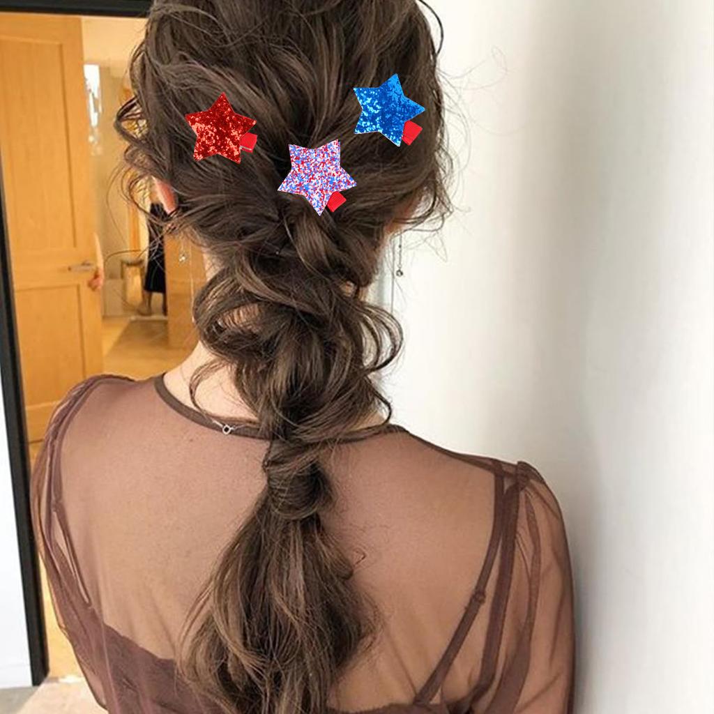 2pcs 4th of July Hair Clips Glitter American Independence Day Hair Accessories Red White Blue Glitters Star Hairpins Barrettes