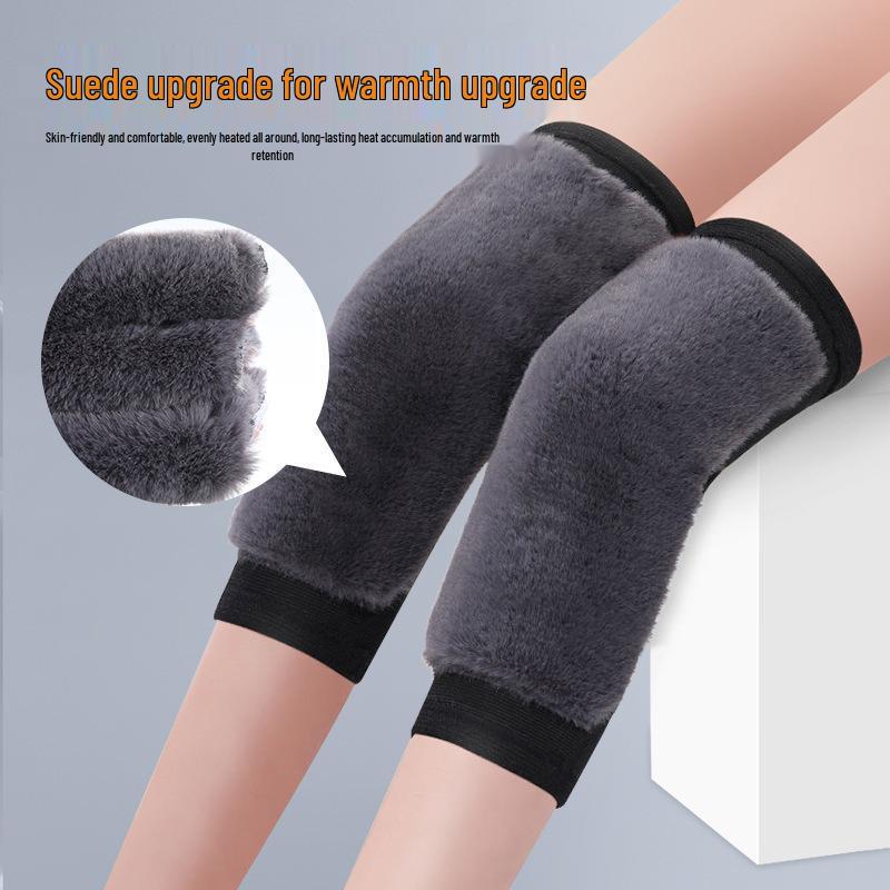 Warm Autumn/Winter Knee Pads: Imitation Rabbit Fur, Velvet-Lined, Thick Sports Leggings for Cold Weather