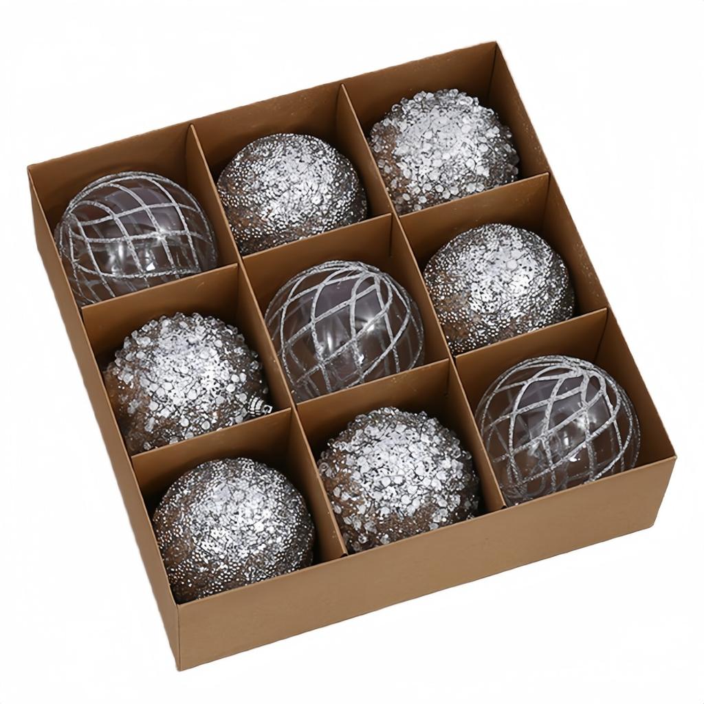 Shimmering 8CM Christmas Ball Ornaments Set of 9 for Festive Tree Decor