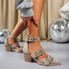 Large Size Pointed One-letter High Heels for Women's Spring and Summer New Thick-heeled Square-buckled High-heeled Women's Sandals