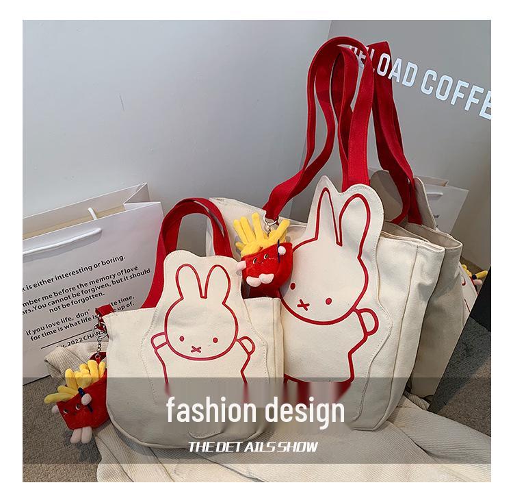 Charming Rabbit Canvas Tote: Large Capacity, Fresh Design, Women's Shoulder Bag 2025
