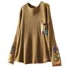 Johnature Vintage Style Patches O-Neck Casual Loose Personality Sweater Woman Winter Long Sleeves Retro Sweater