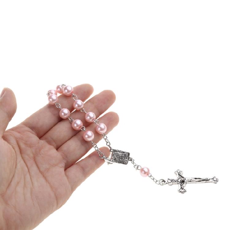 8mm Pearl Rosary Bead Finger Baptism Rosaries for Christening Baby Shower