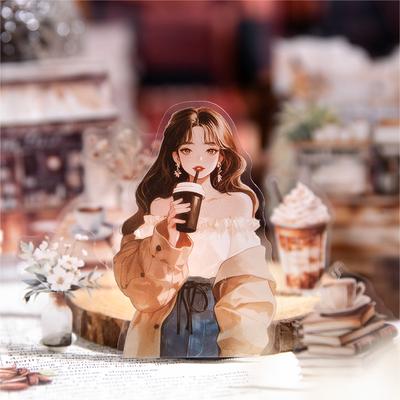 30 Sheets/Book Waterproof PET Sticker Pack Walking Coffee House Series Retro Fashion Ladies Theme Sticker DIY Collage Decoration