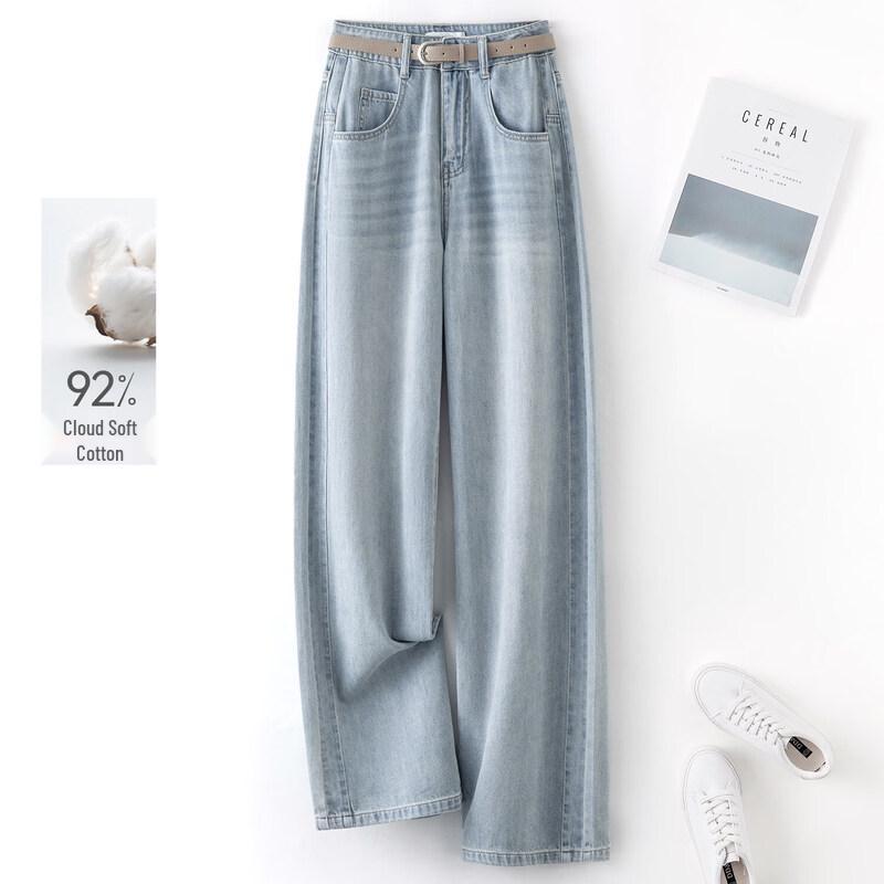 IHIMI Women s Lyocell Vintage Washed Loose Straight Jeans L