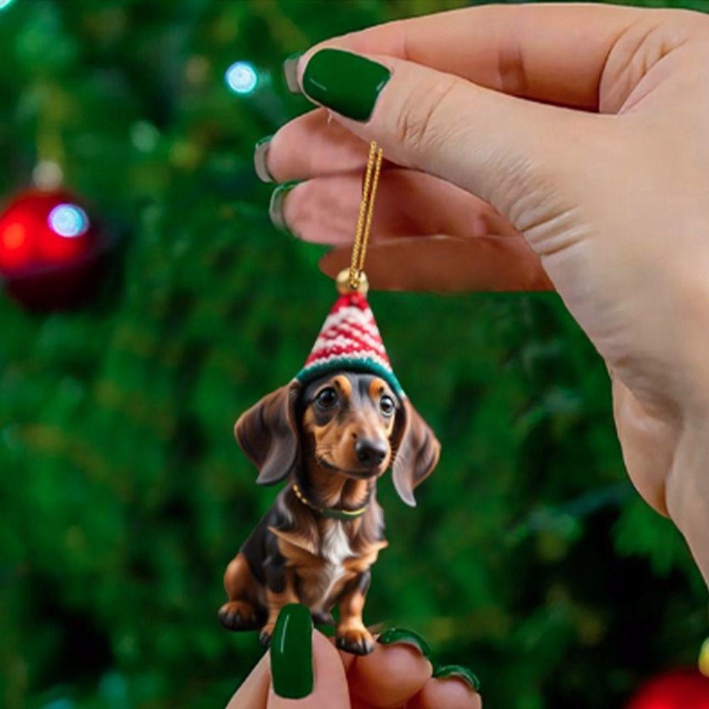 2D Christmas Tree Pendant Cute Dog Car Hanging Interior Christmas Ornaments  Home