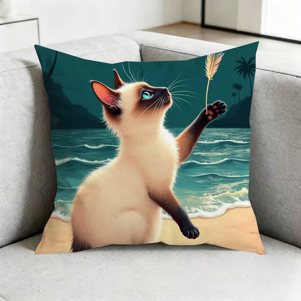 Cute SiameseE CCat Square DoubleSided printed Pillow Case Bedroom Bedside Pillow Sofa Cushion Cover Gift