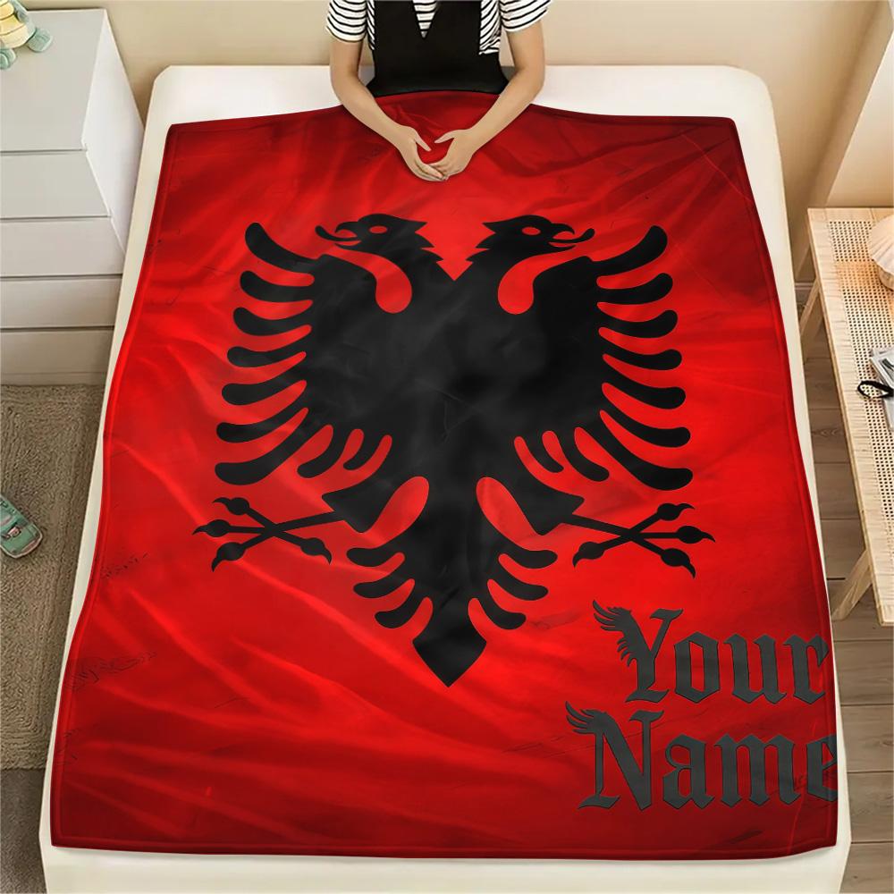1PC Custom Name Republic of Albania Patterned Flannel Blanket Suitable For All Seasons for Home Decor Warmth and Comfort Gifts Holiday Present -HE187