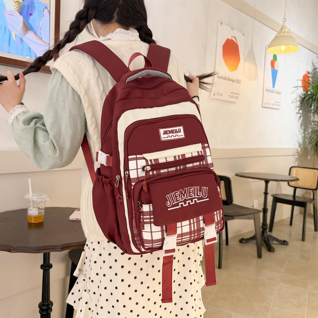 Schoolbag Korean version of Mori primary school student schoolbag female high-value plaid contrasting color college style middle school student