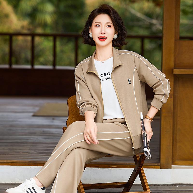 

Mom s Spring Fashion Set: 2005 New Style Casual Cardigan & Zipper Jacket Sportswear for Middle-Aged & Elderly Women, Two-Piece Set. 2XL хакі