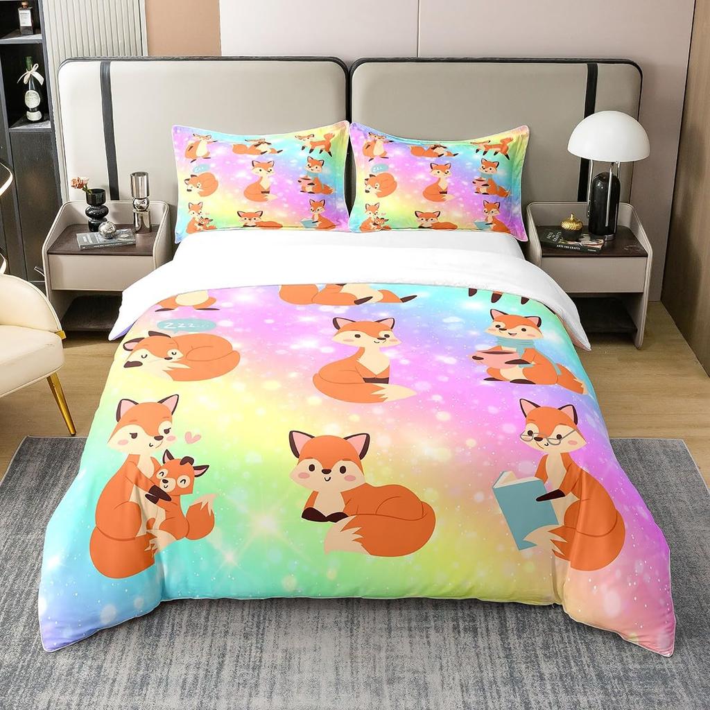 Set Copripiumino Volpe Pelosa Stampa Animale Selvatico Inverno Freddo, Set Biancheria da Letto Decorativo 3 Pezzi con 2 Federe, Dimensioni Singolo Matrimoniale King