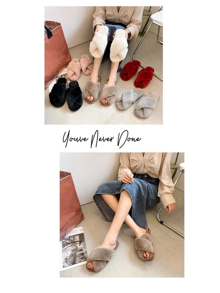 Pantofole da donna in cotone peluche incrociate a punta aperta Autunno/Inverno 2022