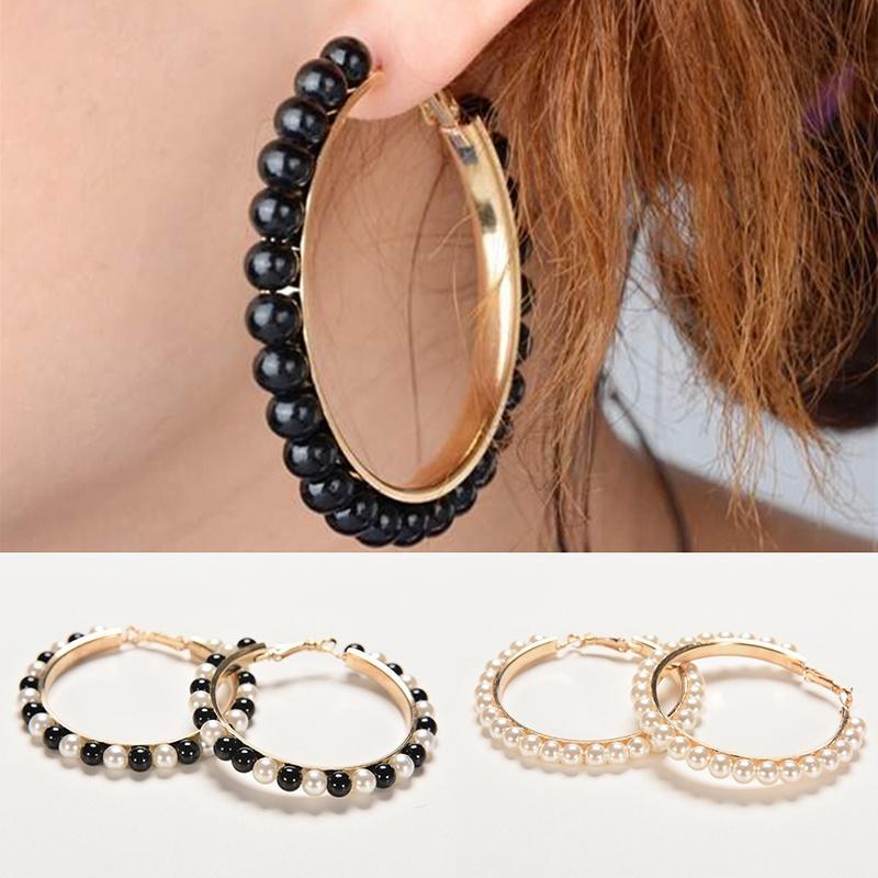 

Женские модные серьги из искусственного жемчуга, шикарные бусины, позолоченные серьги-обручи, круглые серьги