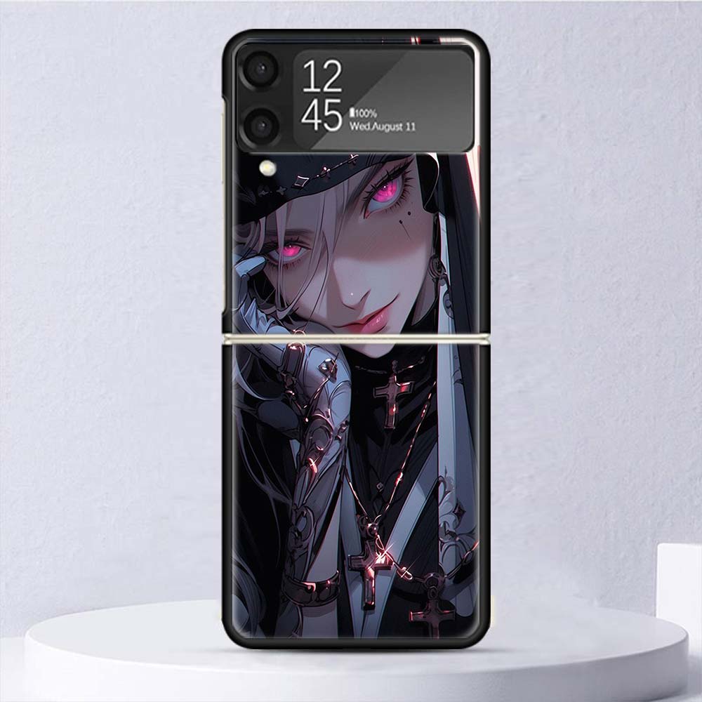 Dark Demon Nun Shockproof Case For Samsung Galaxy Z Flip 7 6 5 4 3 5G Phone Cover Z Flip3 Flip4 Flip5 Flip6 Flip7 Shell