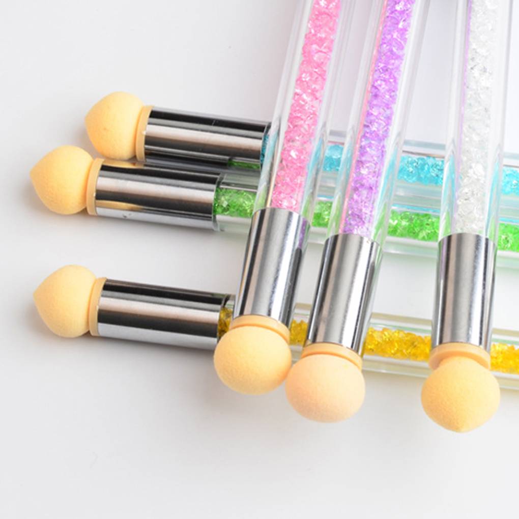 Double Ends Sponge Brush Picking Dotting Gradient Pen Brush Crystal Handle Replaceable Brush Heads