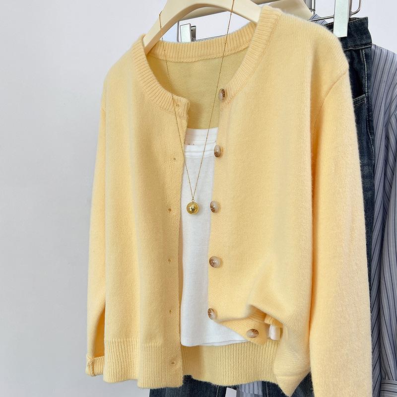 Orange Knitted Cardigan for Women In Autumn and Winter Inner Bottoming Shirt New Loose Soft Glutinous Lazy Style Sweater Jacket