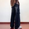 Kayiyasu Cargo Plus Loose Wide Straight Baggy Winter Size Men's Jeans, Size, Fit, Leg, Fit, Pants, Casual, Stylish, Spring, Summer, Autumn, (Black, L)