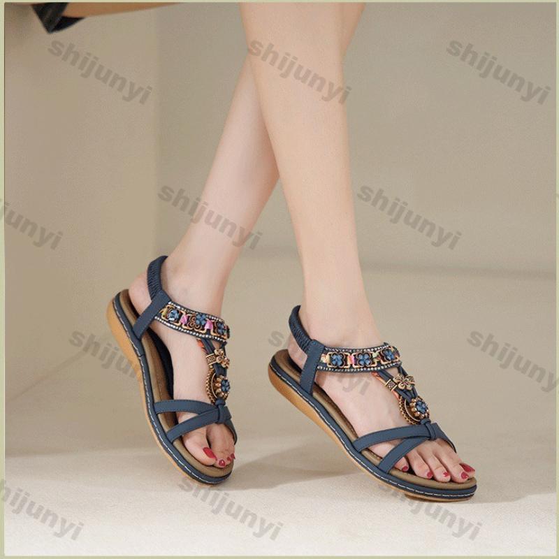 Women's Soft Sole Beach Shoes 2025 Summer New Rhinestone Sandals Lightweight Comfortable Outdoor Non Slip Casual Shoes