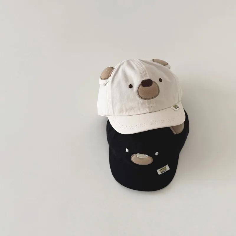 Korean Sporty Fashion Young Kids Baseball Cap Cute Cartoon Bear Peak Cap for Toddler Spring Travel Baby Sunshade Hat