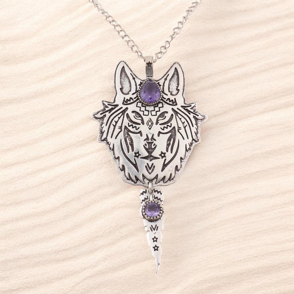 925 Sterling Silver Genuine Iolite Handmade Tiger Face Shape Pendant 4" For Gift CP-26-8