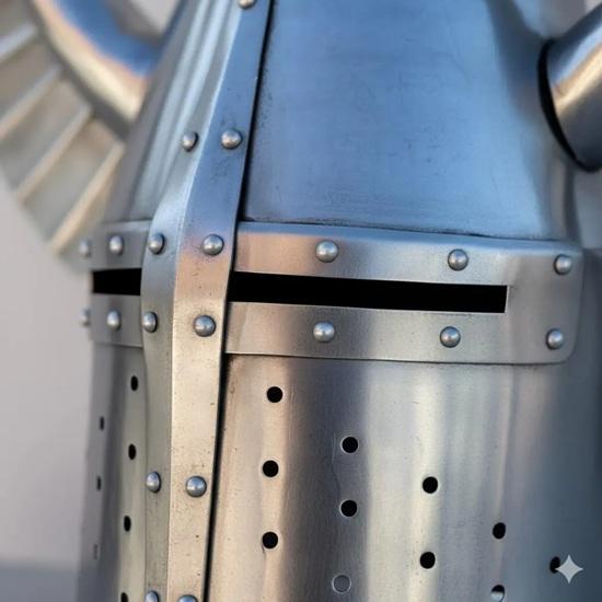 Templar Winged Knight Helmet, Steel Medieval Teutonic Helm with Brass Cross for Halloween, Special Occasions