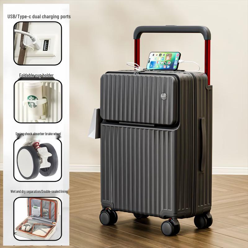 Zhilu 2025 Women s Wide Rod Front Opening Hardshell Luggage 20 inches