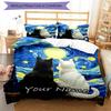 3PC Custom Name Night Sky Cats Bedding Set Printed Bedding Set Duvet Cover Closure Includes 1 Duvet Cover & 2 Pillowcases for All Seasons Bedroom