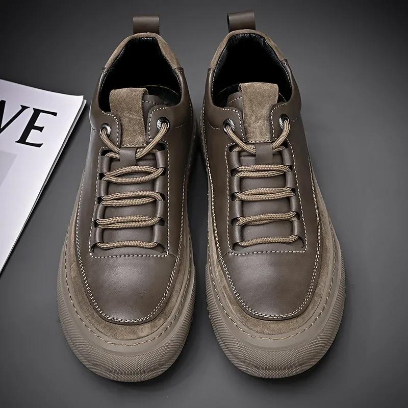 British Style Men Casual Leather Thick Bottom Shoes Outdoor Walking Shoes Antiskid New Lightweight Designer Office Driving Shoes