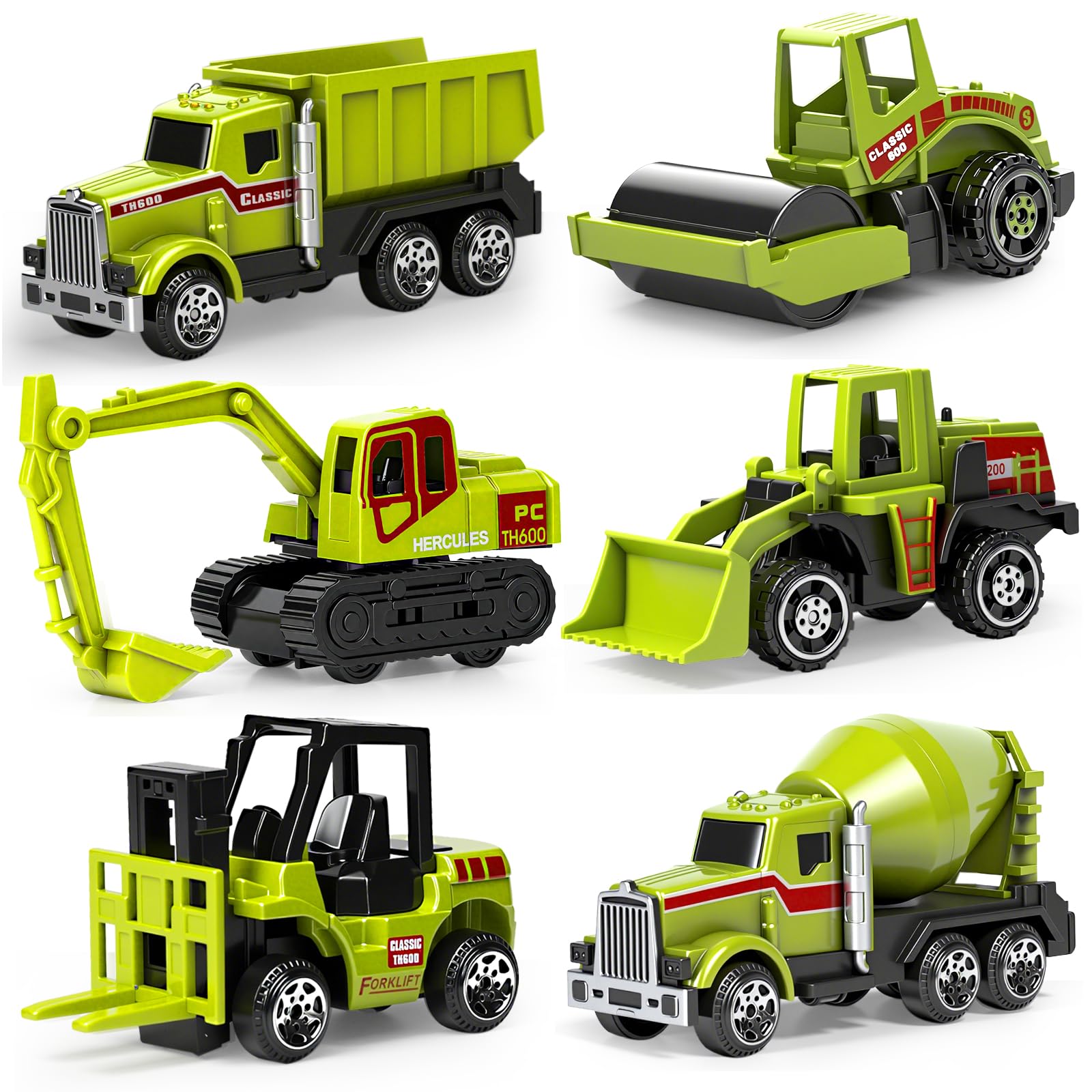 

YongnKids Игрушечная машинка Строительная Сплав Конструкция Миниатюрная машинка Металлическая модель Популярная и Долговечная для Игр в помещении Песок Зеленый Набор из 6 штук, Транспортные средства, зелёный