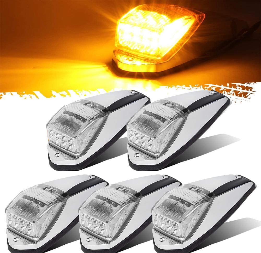 5pc LED Amber Cab Marker Light 17LED Roof Top Clearance Truck Cab Lights Waterproof  Chrome Running Light For Kenworth Peterbilt