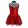 Sleeveless Race Car Costume Dress for Girls: Sparkly Sequin Top with Checkerboard Pattern & Easy Zip Front with Attached Shorts