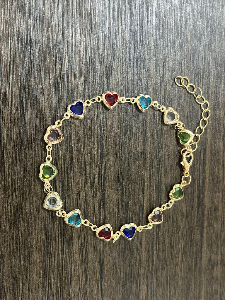 Colorful Heart Zircon Bracelet - European and American Style Alloy Heart-Shaped Dopamine Design