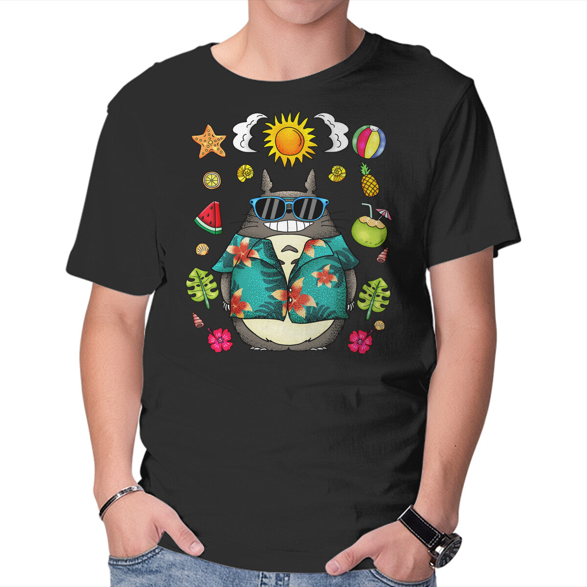 Unisex Crew Neck T-Shirt Tropical Totoro Graphic Short Sleeve Casual Tee S