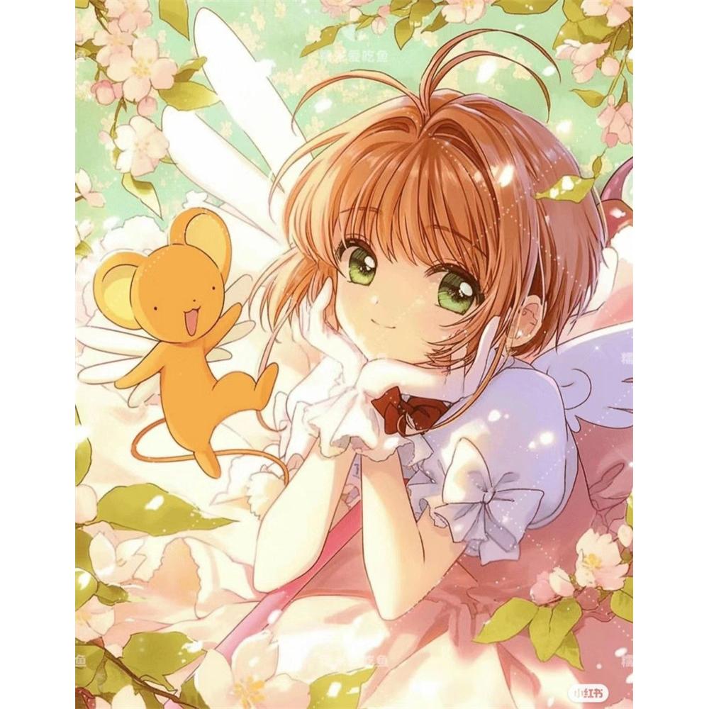 Sakura Card Captor Mosaik 5D DIY Handgefertigte Stickerei Kreuzstich Diamant Malerei Kits Runde_Quadratische Steine Rom Dekor