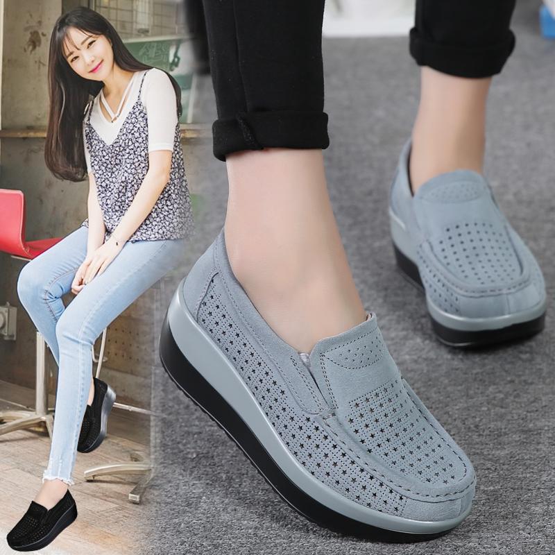 2024 Spring Platform Women Shoes Flats Sneakers Suede Leather Women Casual Shoes Slip On Flats Heels Creepers Moccasins