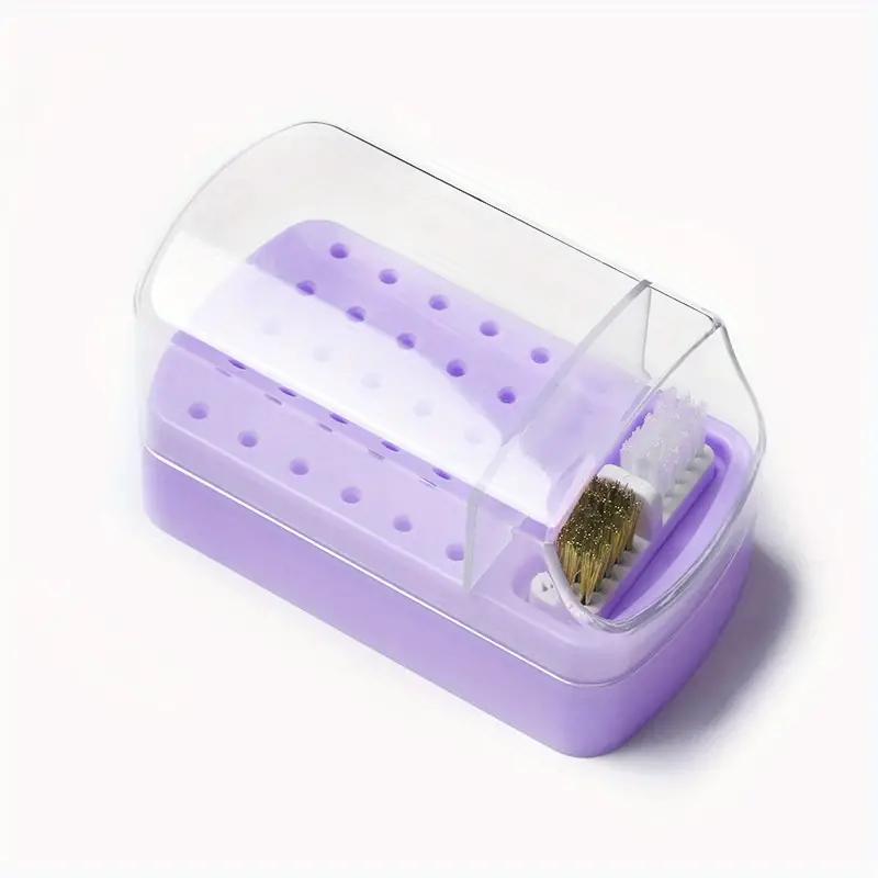 

Nail Drill Bits Storage Box with 30 Holes and Cleaning Brush Manicure Salon Grinding Head Holder Nail Art Accessory Organizer фиолетовый
