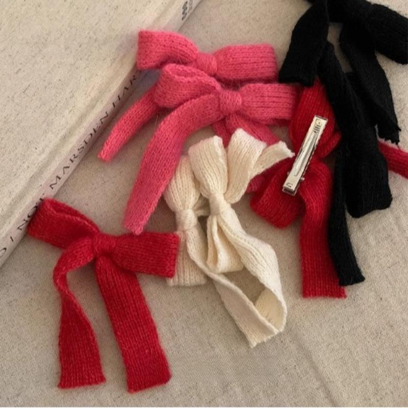 2Pcs/set Korean Winter Knit Bow Hair Clip Fashion Crochet Barrettes for Schoolgirl Cute Hair Accessories All-Match Headwear