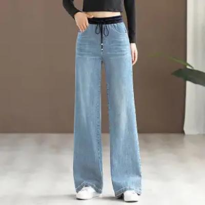 Women Elastic High Waist Straight Jeans Baggy Oversize Denim Pants Spring Fall Causal